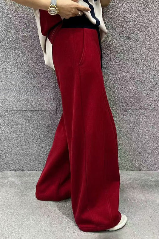 Solid Color Casual Fluid Wide Leg Fleece Sweat Pants