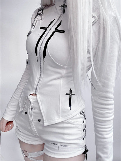 Contrast Futuristic Stand Collar T-shirt