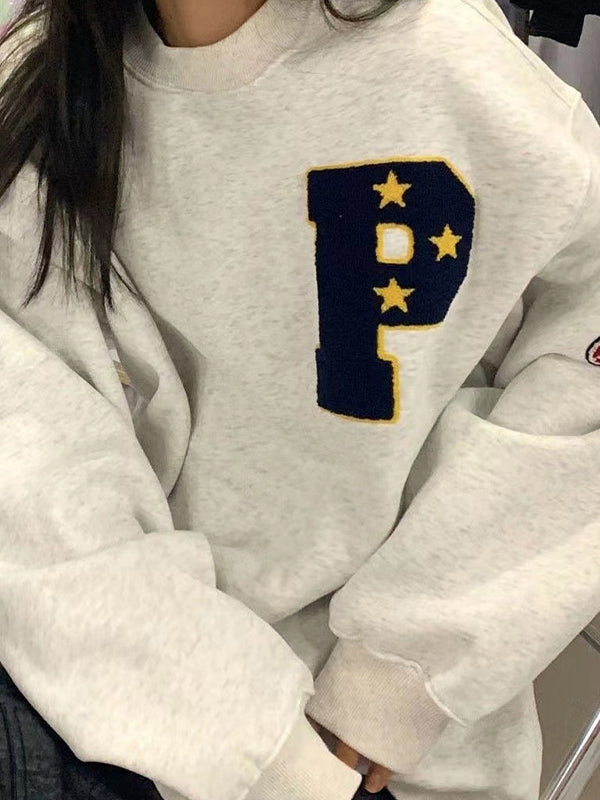 Vintage Flocking Embroidery Embellished Sweatshirt