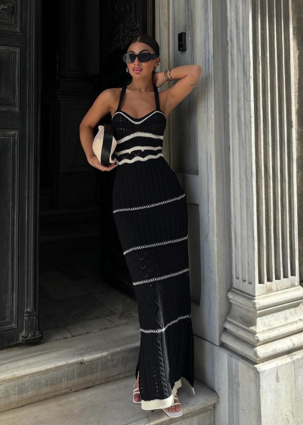 Knitted Contrast Trim Maxi Dress