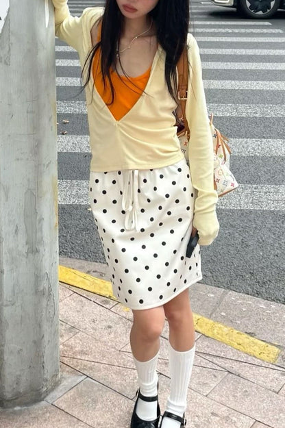 Drawstring Polka Dot Satin Mini Skirt