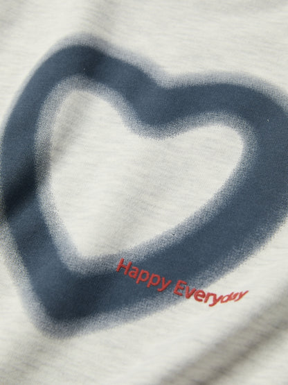 Blurred Heart Print Raglan Long Sleeve Tee