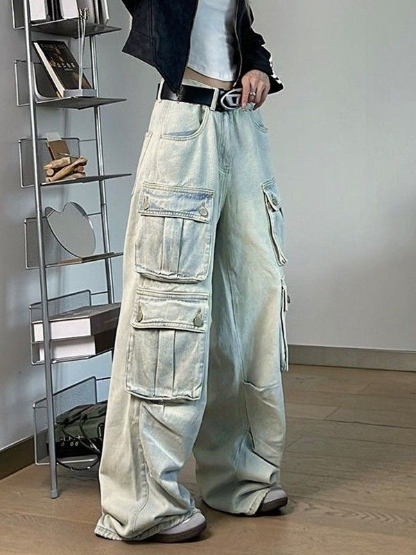 Hip Pop Multi Pocket High Rise Cargo Jeans