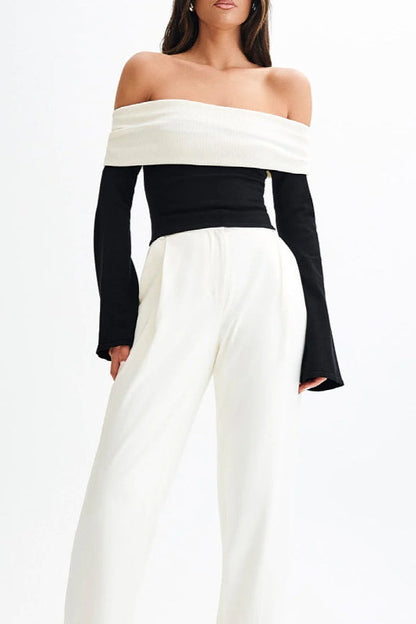 Off-Shoulder Fitted Knit Sweater