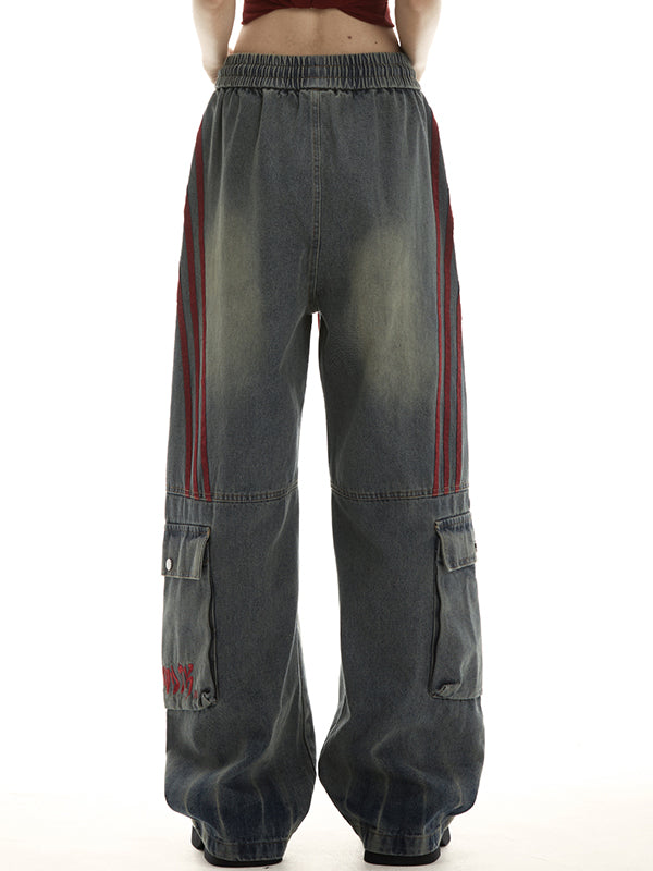Loose patchwork stripes Cargo Jeans