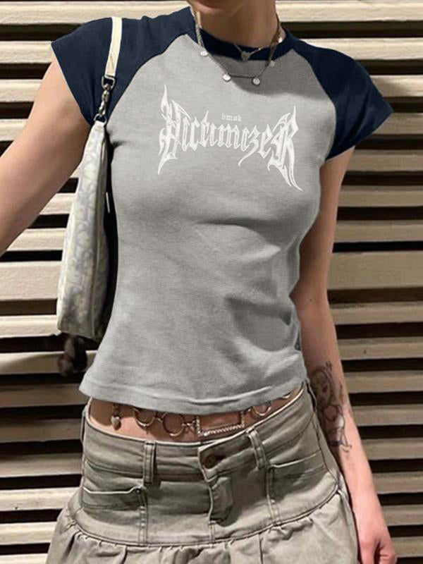 Lettering Raglan Sleeve Print Short Sleeve Tee