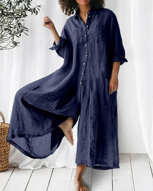 Women's Casual Oversized Linen Jumpsuit with Buttons | Ideal for Spring/Summer