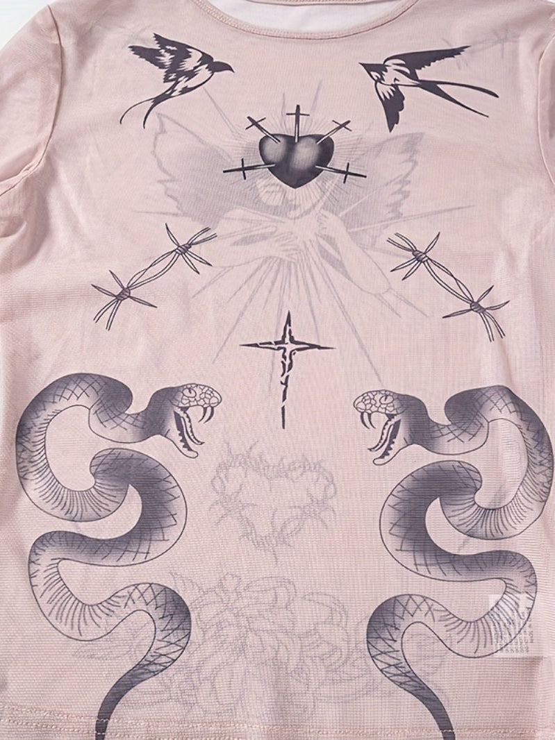 Slim Printed Long Sleeve Casual Top