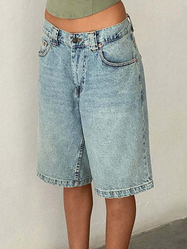 Non-Elastic Slimming Denim Shorts