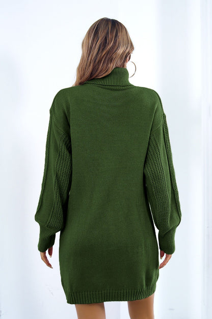Cable Knit Turtleneck Sweater Dress
