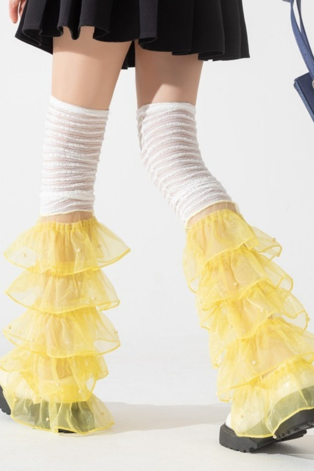 Y2K Edgy Lace Trim Slouch Leg Warmers