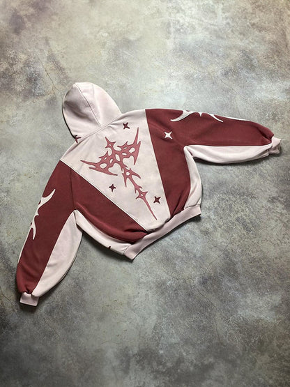 Contrast Color Lettering Oversized Long Sleeve Hoodie