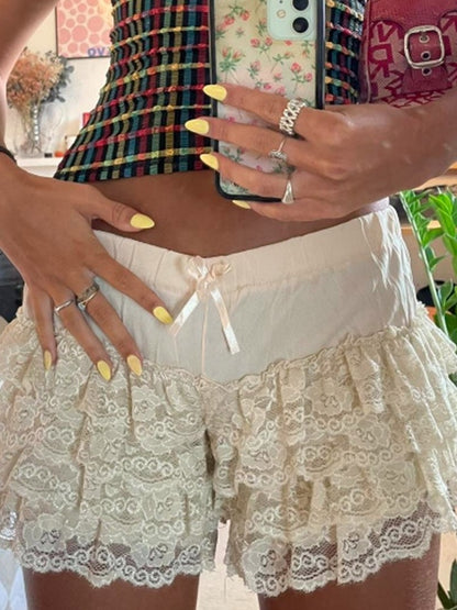 Lace Splice Tiered Shorts