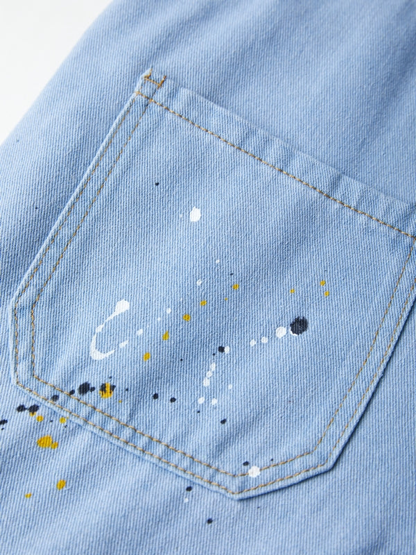 Vintage Big Pocket Splash Ink Print Overalls