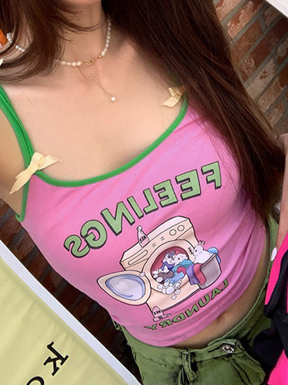 Bow Pink Short Letter Print Cami Top