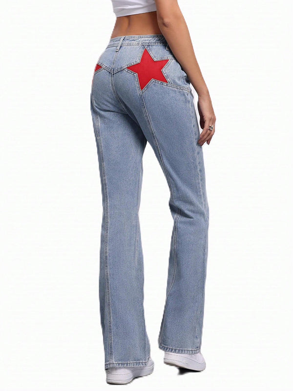 Back Star Patchwork Flare Jeans