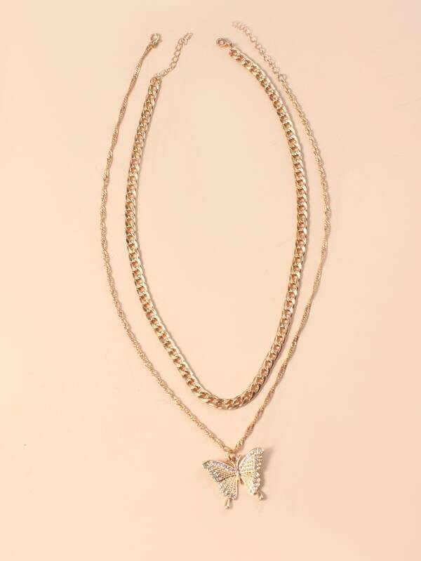 2pcs Gold Butterfly Charm Necklace for Women