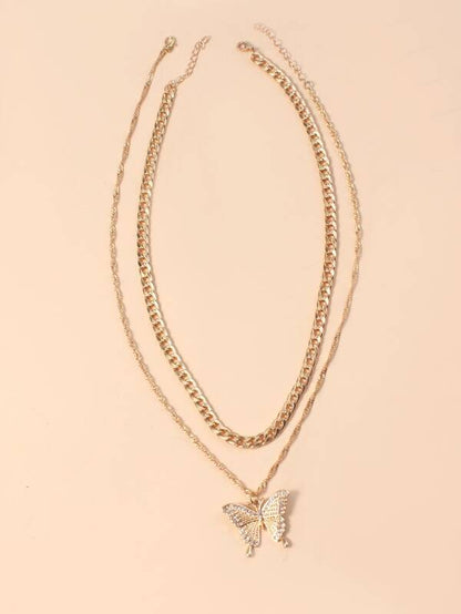 2pcs Gold Butterfly Charm Necklace for Women