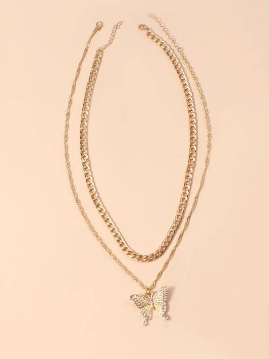 2pcs Gold Butterfly Charm Necklace for Women