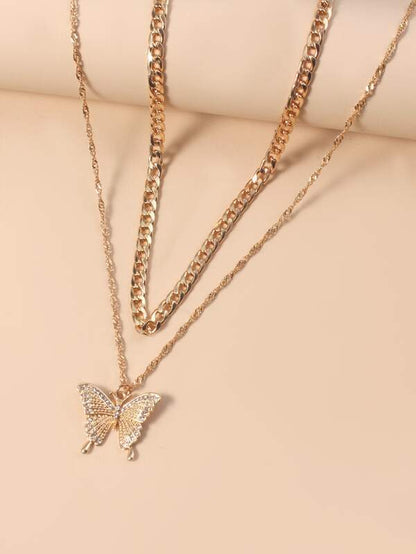 2pcs Gold Butterfly Charm Necklace for Women