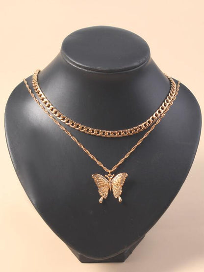 2pcs Gold Butterfly Charm Necklace for Women