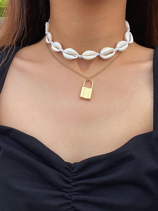 2pcs Lock Charm Necklace for Women