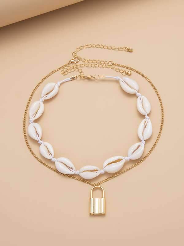 2pcs Lock Charm Necklace for Women