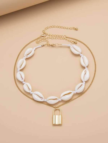 2pcs Lock Charm Necklace for Women