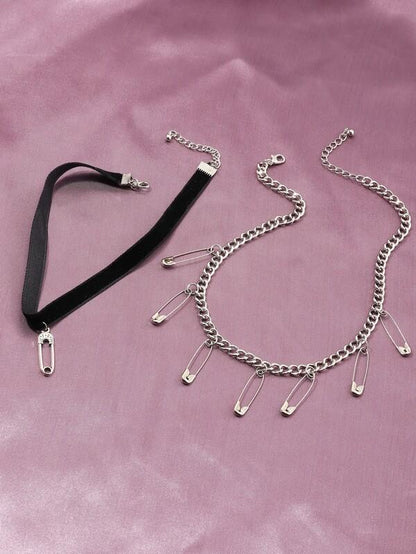 2pcs Safety Pin Charm Necklace for Women