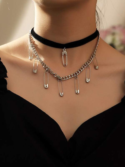 2pcs Safety Pin Charm Necklace for Women
