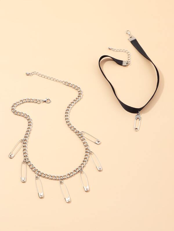 2pcs Safety Pin Charm Necklace for Women