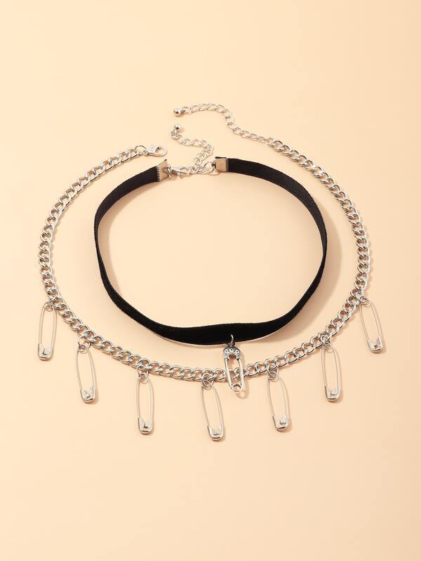 2pcs Safety Pin Charm Necklace for Women