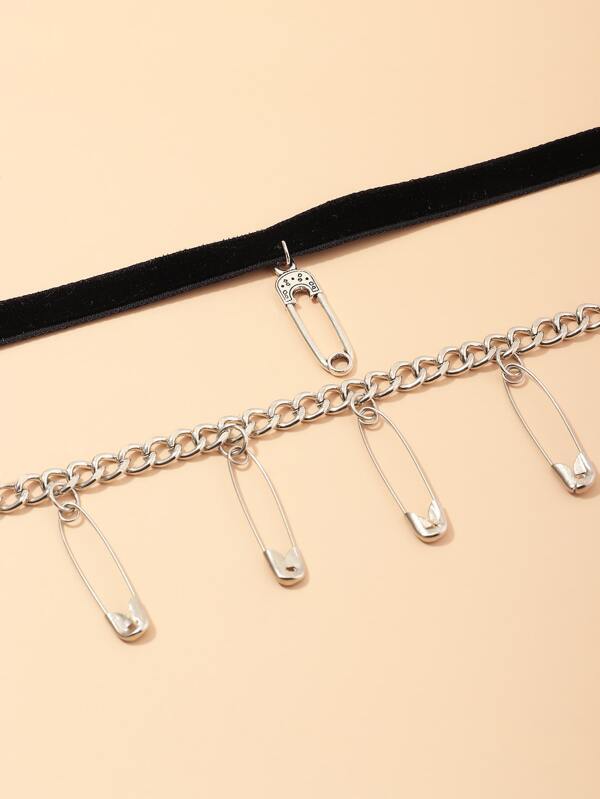 2pcs Safety Pin Charm Necklace for Women