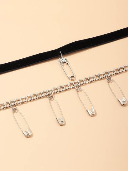 2pcs Safety Pin Charm Necklace for Women