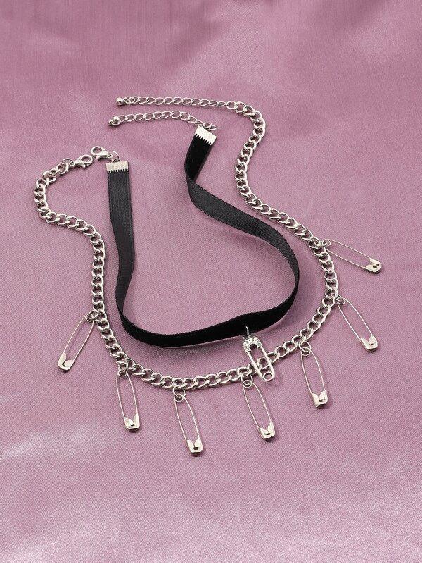 2pcs Safety Pin Charm Necklace for Women