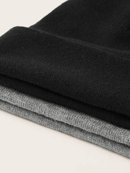 2pcs Solid Cuffed Knit Beanie for Women