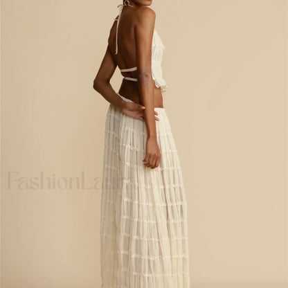 2Piece Skirt Set for Women Lace Up Back Tank Tops Tie Up High Waist Long Skirts Outfits Fairy Vacation Cottagecore Lace Dress