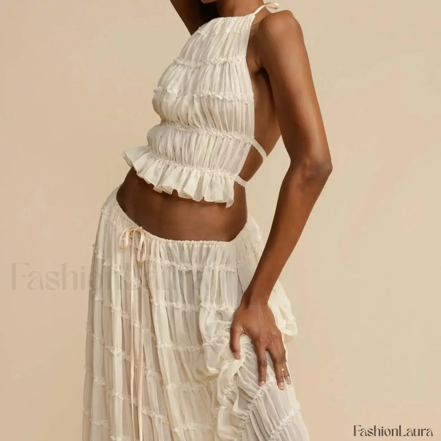 2Piece Skirt Set for Women Lace Up Back Tank Tops Tie Up High Waist Long Skirts Outfits Fairy Vacation Cottagecore Lace Dress