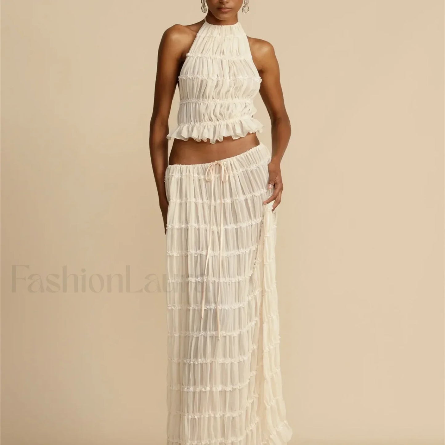 2Piece Skirt Set for Women Lace Up Back Tank Tops Tie Up High Waist Long Skirts Outfits Fairy Vacation Cottagecore Lace Dress