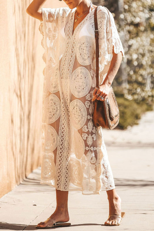 V-Neck Lace Embroidery Cover-up Dress
