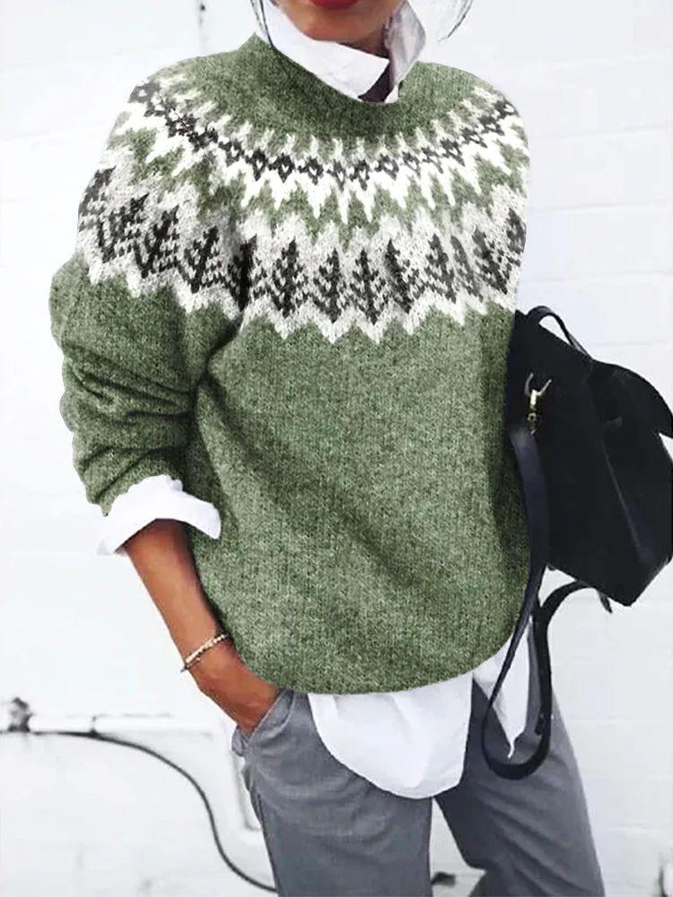Jersey de punto ligero de manga larga con estampado verde para mujer | Ideal para otoño/invierno