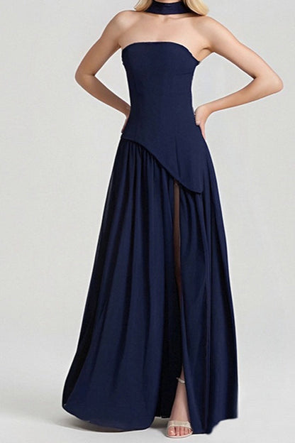 Solid Bustier High Slit Formal Dress
