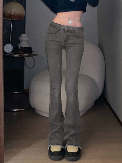 Washed Black Low Waist Flare Jeans