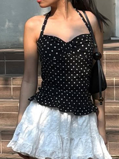 Busty V-Neck Reveals Collarbone Halter Vest