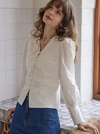 Jasmine Elegant V-Neck Puff sleeve Top-Blue