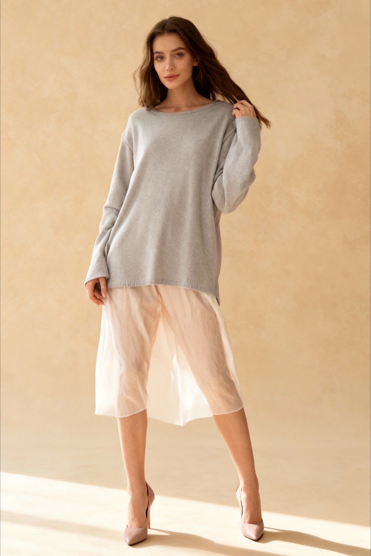 Cotton Loose Fit Off-Shoulder Knit Sweater