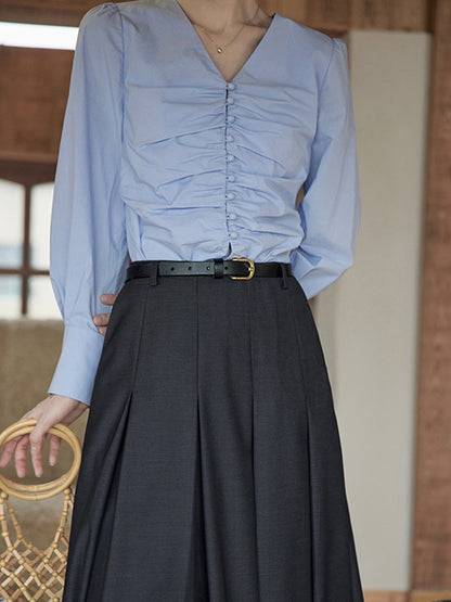 Jasmine Elegant V-Neck Puff sleeve Top-White