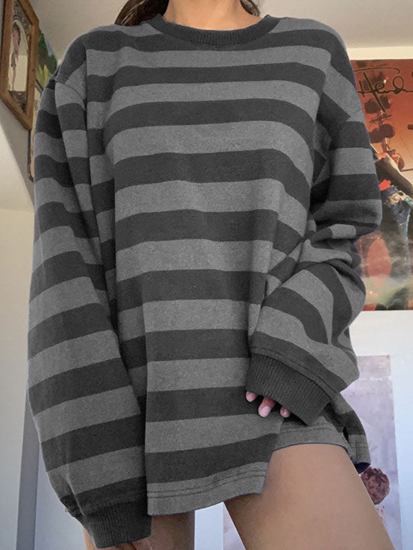 Crew Neck Striped Oversize Sweatshirt