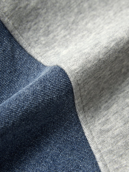 Denim Splice Letter Print Lapel Neck Oversized Hoodie