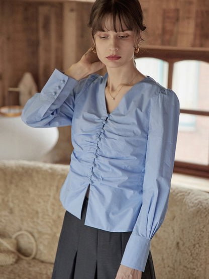 Jasmine Elegant V-Neck Puff sleeve Top-White